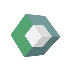 geometric illustration of a cube with two colors