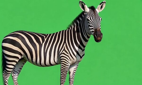 Standing zebra on green screen background, ideal for wildlife education, documentaries, children&rsquo;s learning videos, and motion graphics. 4K high resolution video