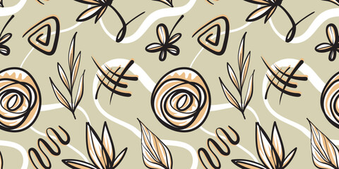 Abstract floral art seamless pattern. Floral natural shape background illustration, trendy contemporary symbol. Natural organic plant leaf pattern artwork wallpaper. Vintage spring.