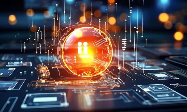 Futuristic digital globe with glowing holographic interface and data connections representing technology, innovation and global communication. 4k high resolution video
