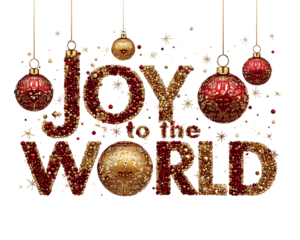 Joy to the World Festive Typography Formed with Christmas Symbols on transparent background