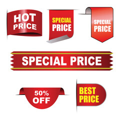 Discount special price sticker red ribbon template , economi business mockup