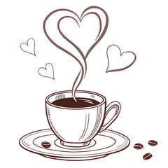 Illustration of a cup of coffee with heart shaped steam