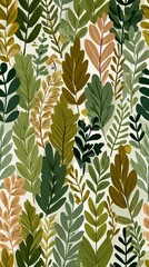 A vibrant pattern featuring lush leaves in various shades of green, creating a natural, soothing ambiance for any design project.
