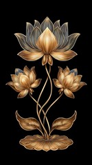 Elegant lotus flowers with intricate golden detailing, showcasing beauty and serenity in this stunning floral design.