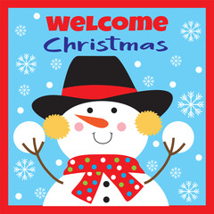 Christmas card, gift bag or box design with cute snowman
