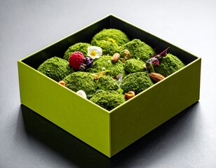 Assortment of Delicious Green Matcha Truffles in a Gift Box with Powder Dust