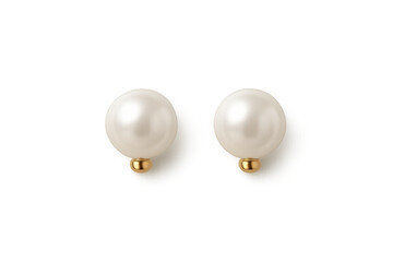 White pearl earrings with gold setting on transparent background
