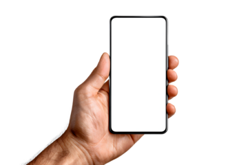 Hand Holding Modern Smartphone with Blank Screen on Isolated Background for Custom Content Insertion