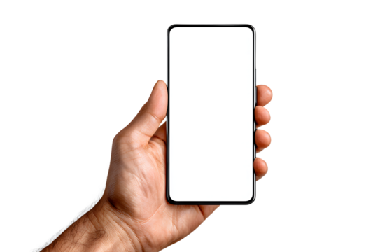 Hand Holding Modern Smartphone with Blank Screen on Isolated Background for Custom Content Insertion