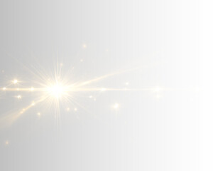 Bright golden sun emits soft glowing rays. Lens flare streaks shimmer gently. Sparkling bokeh floats across the radiant background. PNG