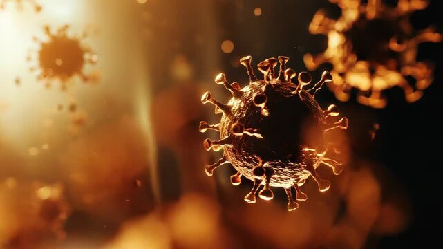 Coronavirus attacking cell with microscopic disease causing pathogen