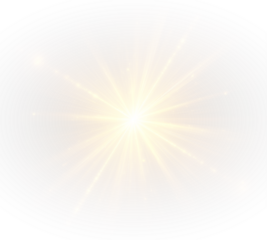 Bright golden sunlight spreads softly across the frame. Lens flare streaks shimmer delicately. Sparkling highlights float gently in radiant waves. PNG