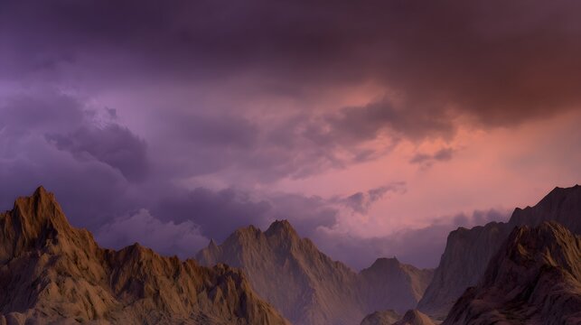 Dramatic storm descends on rugged mountain peaks bathed in fading twilight hues - Powered by Adobe