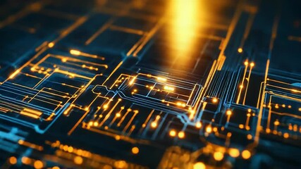 Glowing circuit board processing digital data network - Powered by Adobe