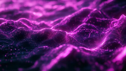 Glowing purple particles forming abstract digital wave surface - Powered by Adobe