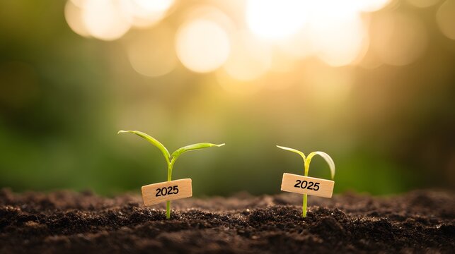 Future growth seedlings symbolize sustainable business success over time bathed in warm morning light