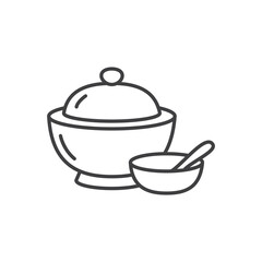 Line Art Illustration of Traditional Pot and Bowl with Simple Outline