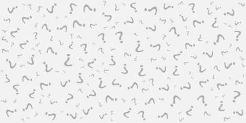 Question mark seamless pattern. Repeating interrogation patern. Hand drawn black simple icon on white sample background. Repeated modern wallpaper for design prints. Repeat swatch.