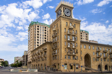 Baku, Azerbaijan. Montina Clock Tower, an old residential building.