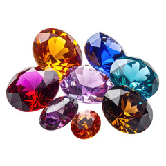 Fototapeta premium Colorful gemstones, dazzling assortment on black background. Sparkling gems in various hues