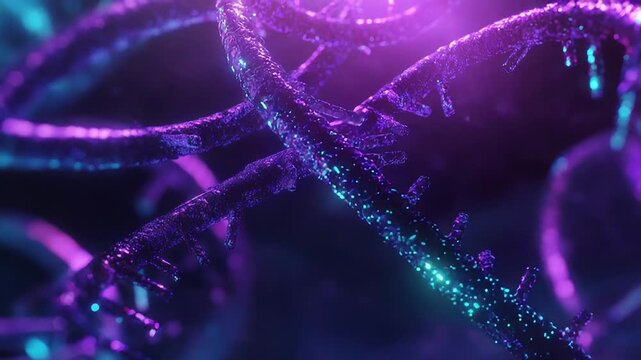 Dna helix structure replicating with vibrant neon colors