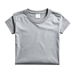 Simple grey t-shirt, short sleeves, blank label on the neck. Apparel clothing