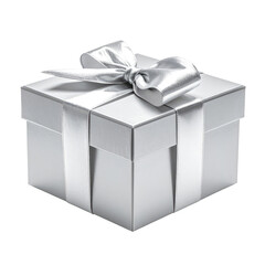 Obraz premium Square silver gift box with ribbon and bow, on black background