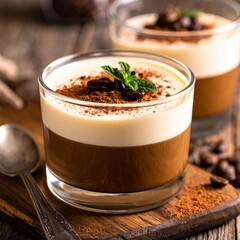 Close-up Shot of Tiramisu or Coffee Mousse Dessert Dusted with Ground Cinnamon