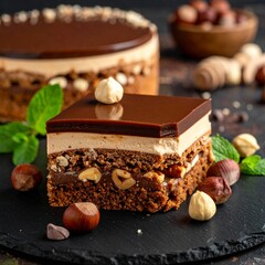 Round Chocolate Hazelnut Cake with Ganache Glaze and Whole Roasted Hazelnuts