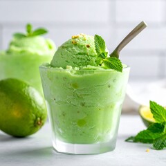 lime, mint, sorbet, icecream, frozen, dessert, green, fresh, cold, sweet, refreshing, summer, glass, fruit, citrus, delicious, gourmet, food, leaves, tasty, chilling, cool, healthy, clean, simple, vib