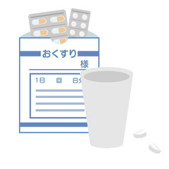 病院でもらえるお薬とコップのイラスト素材