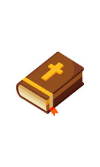Illustration of a closed brown bible with a cross on transparent background