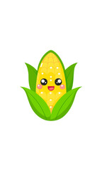 Illustration of a cute cartoon corn with big eyes on transparent background