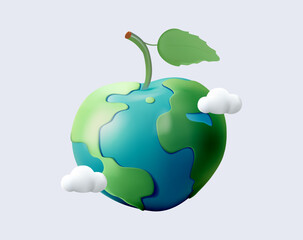 Planet earth in cherry shape. World Food Day Concept. Eco friendly, ecology, save the planet. Food Day conceptual background. 3D render vector illustration