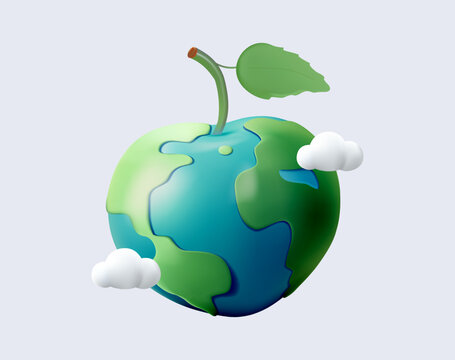 Planet earth in cherry shape. World Food Day Concept. Eco friendly, ecology, save the planet. Food Day conceptual background. 3D render vector illustration - Powered by Adobe