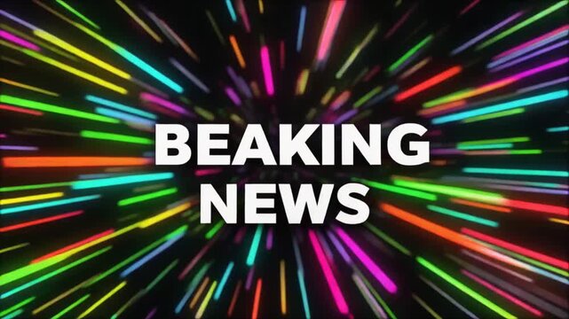 Exciting breaking news opener with vibrant multicolored light streaks and bold typography for a dynamic news broadcast or urgent announcement video