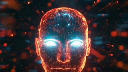 Artificial intelligence robot face processing digital data - Powered by Adobe