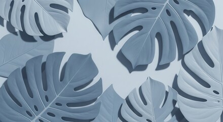 Monstera Leaves Pattern Serene Blue Tones