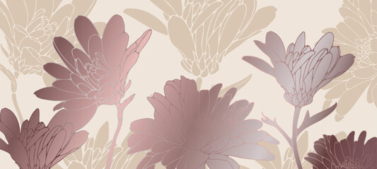 Luxury modern floral design. Rose gold thin lines elegant floral pattern. Chrysanthemum flowers floral poster