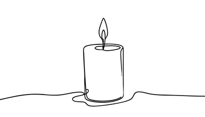 Single line drawing in modern minimalist style of remembrance candle with copy space