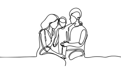 Single line drawing in modern minimalist style of family support and unity for World Cancer Day with copy space