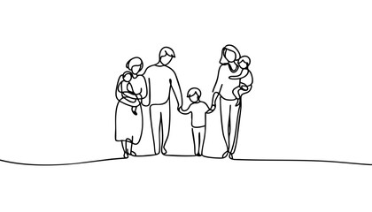 Single line drawing in modern minimalist style of family support and unity for World Cancer Day on white background  