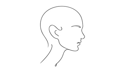 Single line drawing in modern minimalist style of bald head symbol for World Cancer Day on white background  