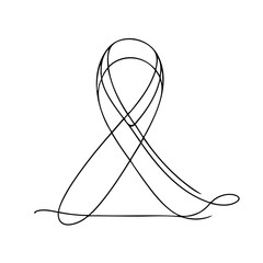 Single line drawing in modern minimalist style of cancer awareness ribbon with copy space