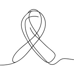 Single line drawing in modern minimalist style of cancer awareness ribbon on white background 