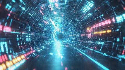 Digital data moving through futuristic tunnel network - Powered by Adobe