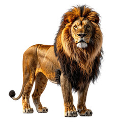 Obraz premium Regal lion stands powerfully, rich mane, intense gaze, majestic animal
