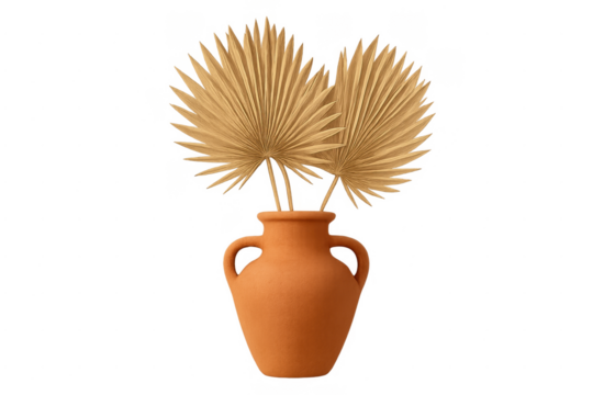 Dried palm leaves in terracotta vase boho decor