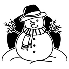 Cute Snowman With Hat and Scarf — Minimal Line Art Vector
